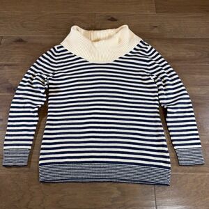 Vineyard Vines Striped Cowl Neck Sweater‎ Women's Medium Navy Cream Wool Blend